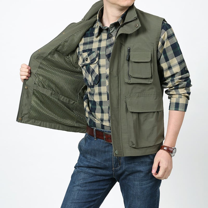 Пролетна тактическа жилетка за мъже Яке без ръкави Якета с много джобове Бродирано МЪЖКО палто Лятно мъжко велосипедистско дънково военно дело