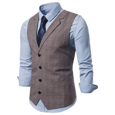 Ανδρικό γιλέκο μόδας Slim Fit Λεπτό καρό ανδρικό γιλέκο μπλούζες Λεπτό επαγγελματικό γιλέκο γιλέκο Αντρικό στυλ Αγγλίας Ανδρικά κοστούμια ελεύθερου χρόνου