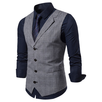 Ανδρικό γιλέκο μόδας Slim Fit Λεπτό καρό ανδρικό γιλέκο μπλούζες Λεπτό επαγγελματικό γιλέκο γιλέκο Αντρικό στυλ Αγγλίας Ανδρικά κοστούμια ελεύθερου χρόνου