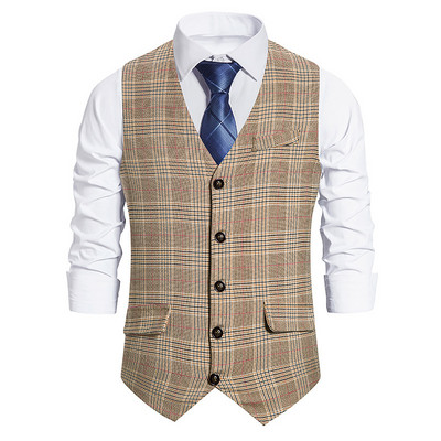 Νέο κοστούμι ανδρικό γιλέκο μόδας καρό Business Casual μονόστηθο γιλέκα Ανδρικό αμάνικο γαμήλιο γιλέκο Ανδρικά ρούχα γραφείου