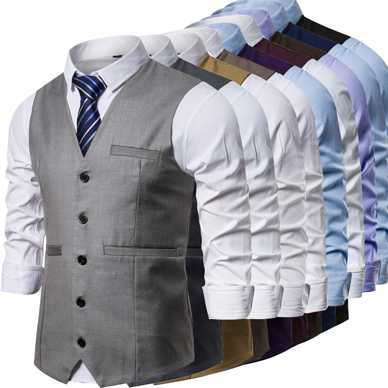 Жилетки Мъжки костюм Елегантен ежедневен жилетка без ръкави Винтидж официални блейзъри Жилетка за сватба Жилетки с едно копче, подходящи за мъжка жилетка