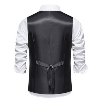 Νέο κοστούμι ανδρικό γιλέκο Vintage με διπλό στήθος Έξυπνο καθημερινό γιλέκο ανδρικό αμάνικο επίσημο φόρεμα νυφικό γιλέκο κοστούμι V λαιμόκοψη