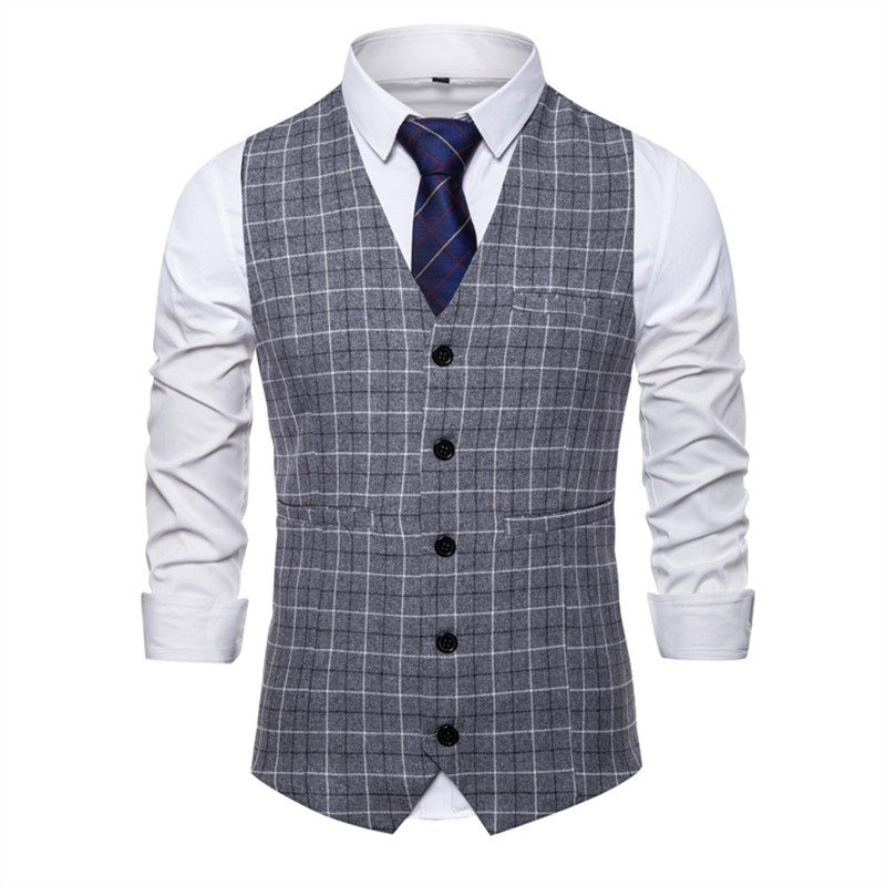 2022 Костюм Жилетка Мъжки Slim Fit Business Causal Кариран Жилетка Мъжка Сватбена Парти Офис Официален Класически Ретро Жилетки Мъжки костюм