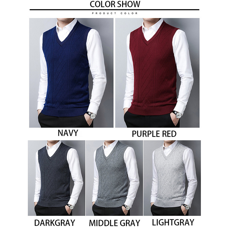BROWON Мъжки пуловер Жилетка Есен Зима Мода V-образно деколте Къс прилепнал пуловер Едноцветен пуловер без ръкави Жилетка Мъжки дрехи