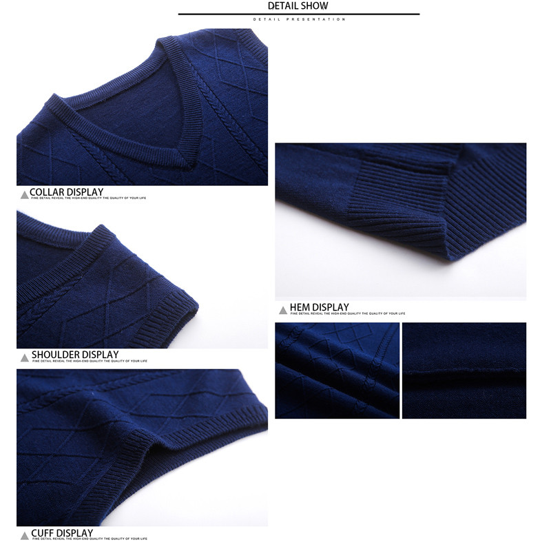 BROWON Мъжки пуловер Жилетка Есен Зима Мода V-образно деколте Къс прилепнал пуловер Едноцветен пуловер без ръкави Жилетка Мъжки дрехи