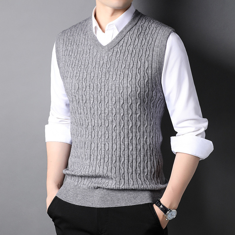 Най-висококачествен нов есенно-зимен моден марков дизайнерски пуловер, жилетка, плетен мъжки пуловер с V-образно деколте, без ръкави, ежедневни мъжки дрехи
