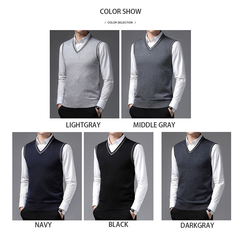 BROWON New Arrival Vest Sweater Мъжки ежедневни мъжки дрехи без ръкави с V-образно деколте Едноцветен Slim Fit плетен пуловер Мъжко облекло