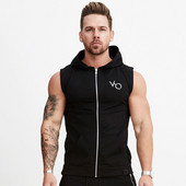 Gym Fitness Hoodie Ανδρικό αμάνικο φούτερ Bodybuilding Workout Βαμβακερά γιλέκα με φερμουάρ Παλτό Ανδρικά casual αθλητικά ρούχα με κουκούλα