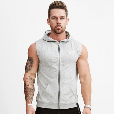 Gym Fitness Hoodie Ανδρικό αμάνικο φούτερ Bodybuilding Workout Βαμβακερά γιλέκα με φερμουάρ Παλτό Ανδρικά casual αθλητικά ρούχα με κουκούλα