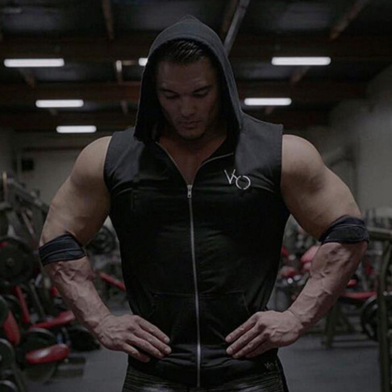 Фитнес суичър с качулка за фитнес Мъжки суичър без ръкави Бодибилдинг тренировка Памучни жилетки с цип Палто Мъжко ежедневно спортно облекло с качулка