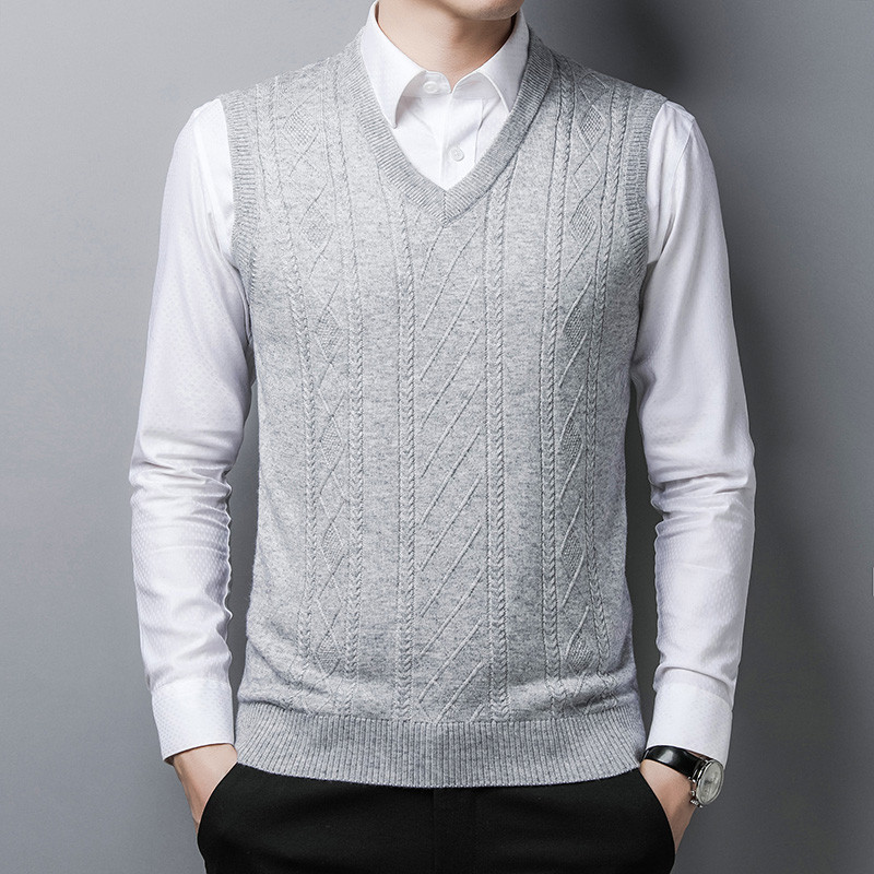 BROWON моден пуловер жилетка Мъжки 2023 г. Ежедневни къси едноцветни мъжки дрехи без ръкави V-образно деколте Slim Fit Мъжки плетени зимни дрехи
