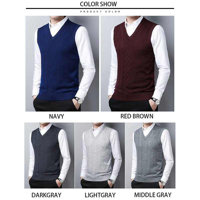 BROWON моден пуловер жилетка Мъжки 2023 г. Ежедневни къси едноцветни мъжки дрехи без ръкави V-образно деколте Slim Fit Мъжки плетени зимни дрехи