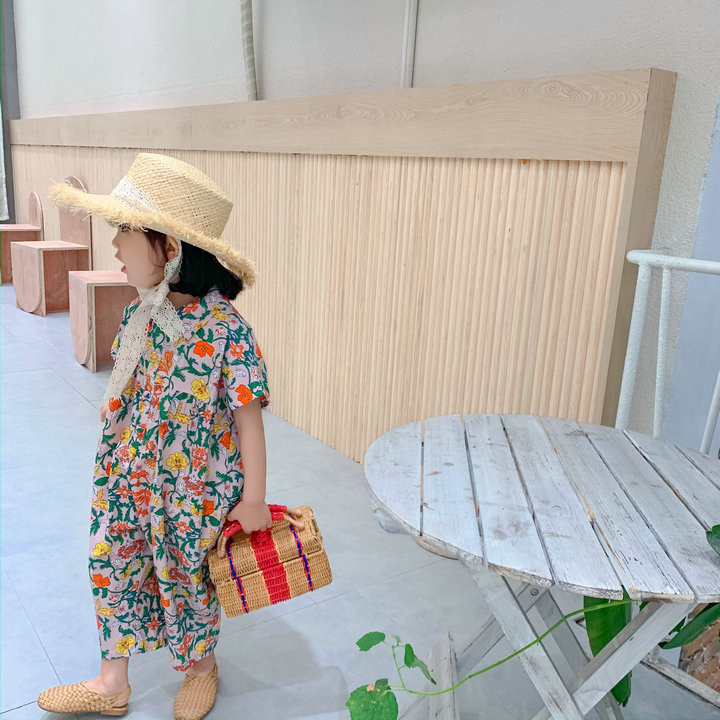 Облекло за момичета Гащеризон 2020 Летен гащеризон за момичета с цветя Ежедневни японски и корейски костюм за момичета Бебешки детски дрехи