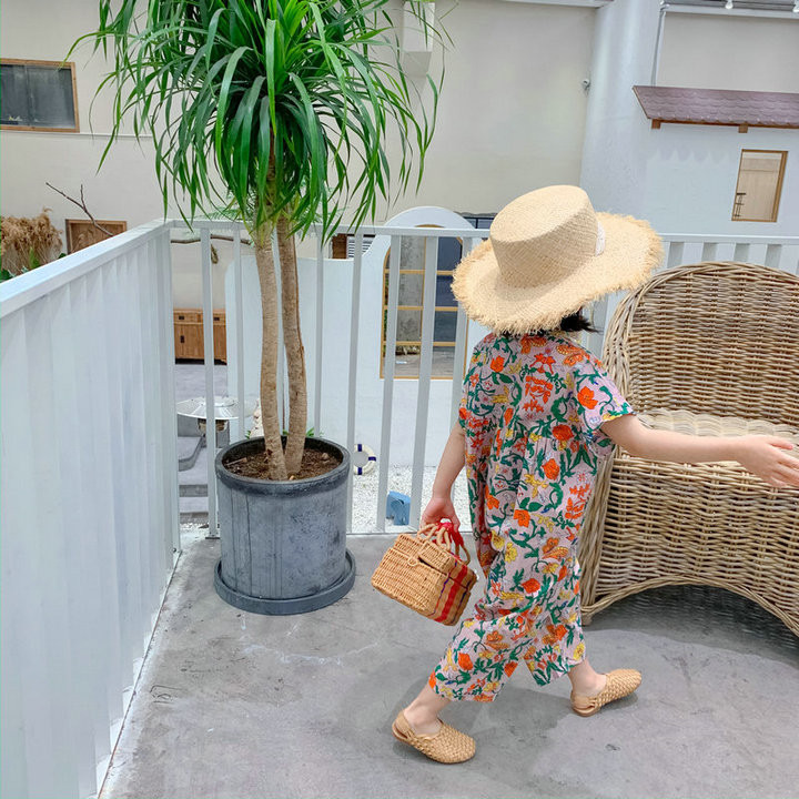 Облекло за момичета Гащеризон 2020 Летен гащеризон за момичета с цветя Ежедневни японски и корейски костюм за момичета Бебешки детски дрехи