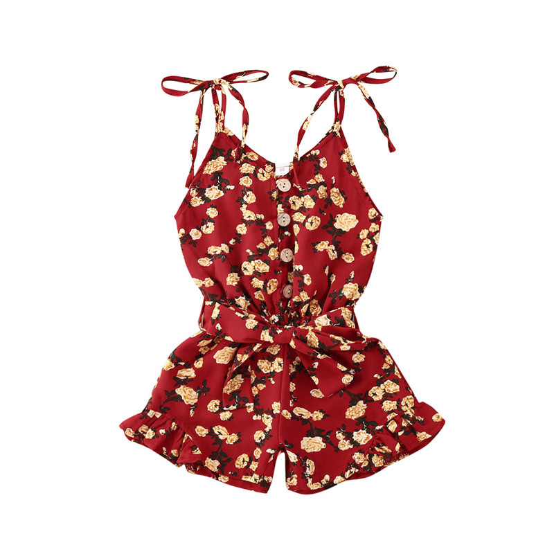 1-6 г. Летни гащеризони за бебета и момичета, щампи на цветя, без ръкави, ежедневни едноредни летни гащеризони, 5 цвята