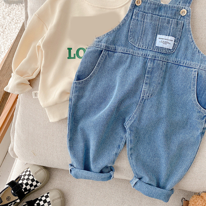 Нов есенен детски дънков гащеризон 1-7 години, малко дете, момче, момиче, свободен джоб с тиранти, дълги панталони, дънки, модни гащеризони, дрехи