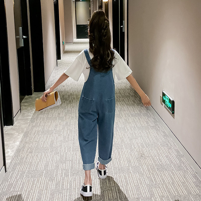 Лятно детско облекло 2021 Пролет Есен Гащеризони Нов корейски моден стил за големи деца Панталони с лигавник Модерни дънки за момичета Панталони с лигавник