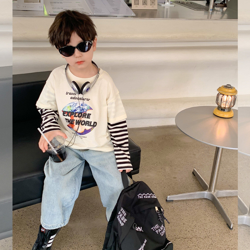 Ежедневни прави дънкови панталони за момчета и момичета Деца, деца Изпрани памучни широки широки дънки