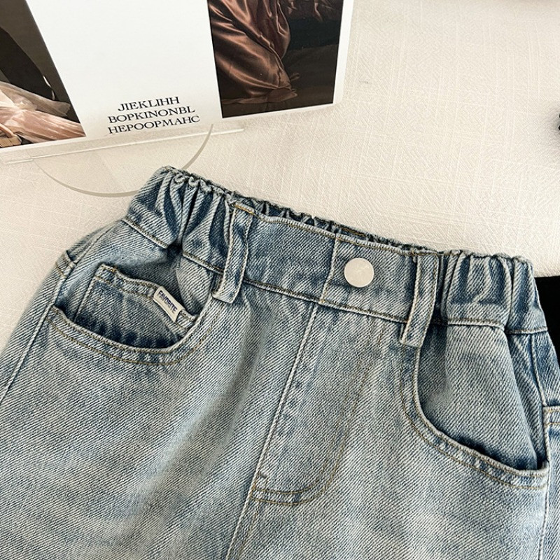 Ежедневни прави дънкови панталони за момчета и момичета Деца, деца Изпрани памучни широки широки дънки