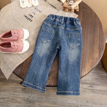 Сладки панталони с камбанка за бебета и момичета Корейски стил Детски панталони с ластик на талията Сини дънкови панталони Детски дънкови панталони с анимационен заек