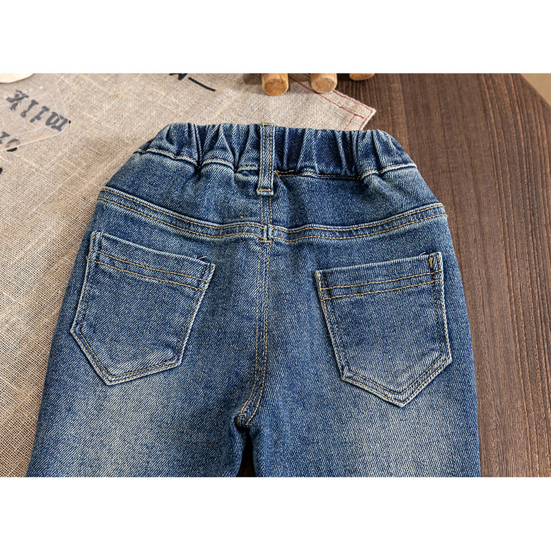 Сладки панталони с камбанка за бебета и момичета Корейски стил Детски панталони с ластик на талията Сини дънкови панталони Детски дънкови панталони с анимационен заек