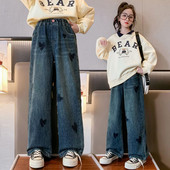 Girls Ripped Jeans Fashion Ψηλόμεσο ίσιο Φαρδύ Παντελόνι Ανοιξιάτικο Φθινόπωρο Σχολικό Εφηβικό Τζιν Παντελόνι 10 12 13 Y Παιδικά Ρούχα
