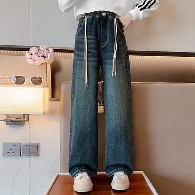 Girls Ripped Jeans Fashion Ψηλόμεσο ίσιο Φαρδύ Παντελόνι Ανοιξιάτικο Φθινόπωρο Σχολικό Εφηβικό Τζιν Παντελόνι 10 12 13 Y Παιδικά Ρούχα