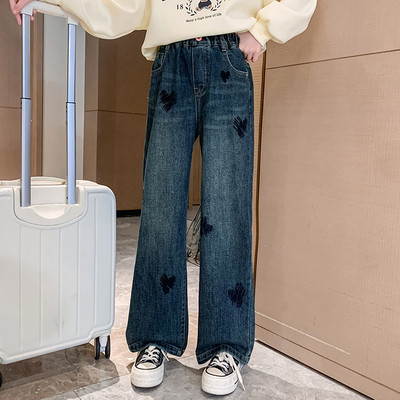 Girls Ripped Jeans Fashion Ψηλόμεσο ίσιο Φαρδύ Παντελόνι Ανοιξιάτικο Φθινόπωρο Σχολικό Εφηβικό Τζιν Παντελόνι 10 12 13 Y Παιδικά Ρούχα