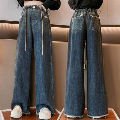 Girls Ripped Jeans Fashion Ψηλόμεσο ίσιο Φαρδύ Παντελόνι Ανοιξιάτικο Φθινόπωρο Σχολικό Εφηβικό Τζιν Παντελόνι 10 12 13 Y Παιδικά Ρούχα