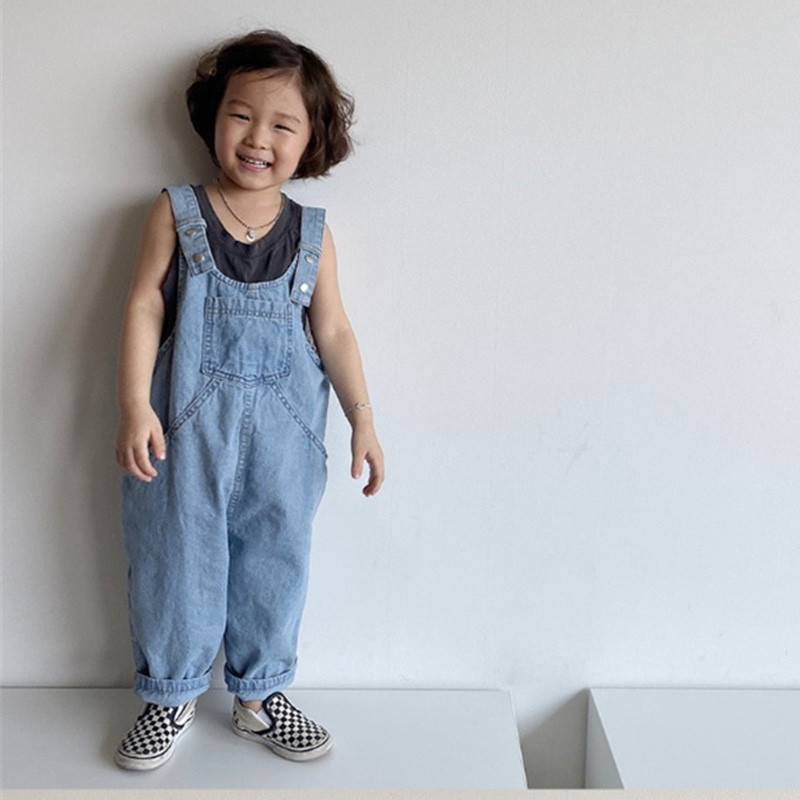 Бебе момчета момичета дънкови панталони детски гащеризон гащеризон детски едноцветен дънков гащеризон есен пролет свободни тиранти с джоб