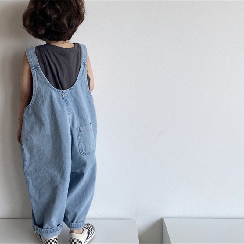 Бебе момчета момичета дънкови панталони детски гащеризон гащеризон детски едноцветен дънков гащеризон есен пролет свободни тиранти с джоб