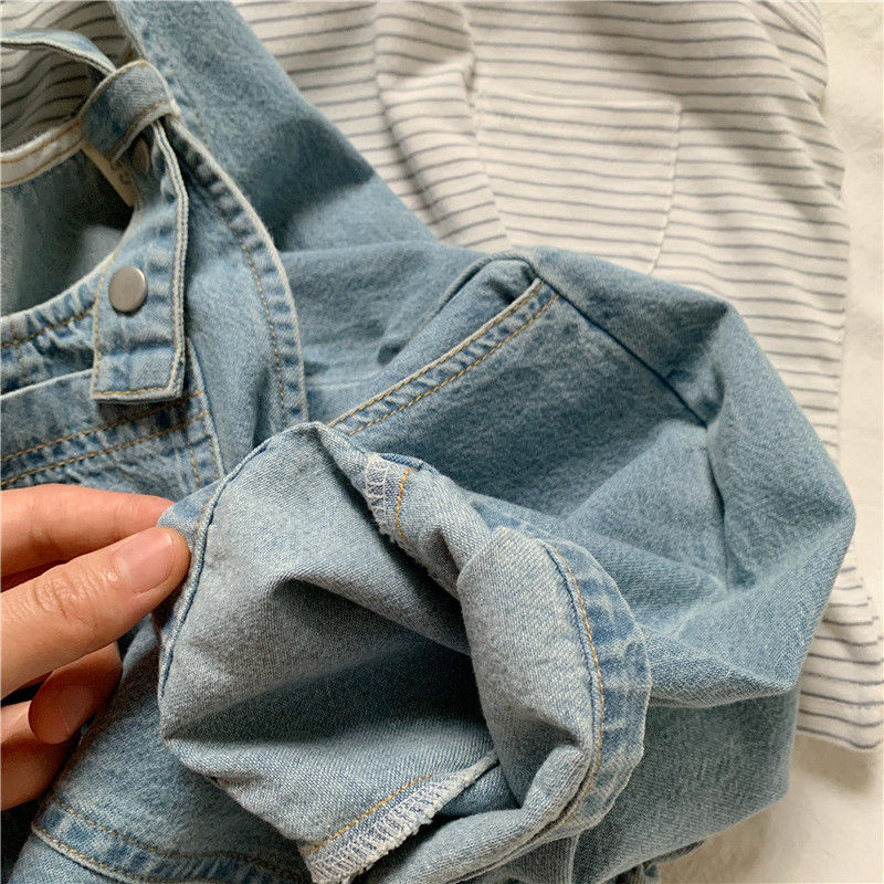 Бебе момчета момичета дънкови панталони детски гащеризон гащеризон детски едноцветен дънков гащеризон есен пролет свободни тиранти с джоб