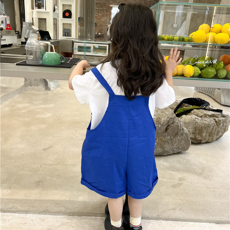 Летни детски гащеризони в едноцветен цвят Големи гащеризони Момичета, памучни панталони с тиранти до коляното