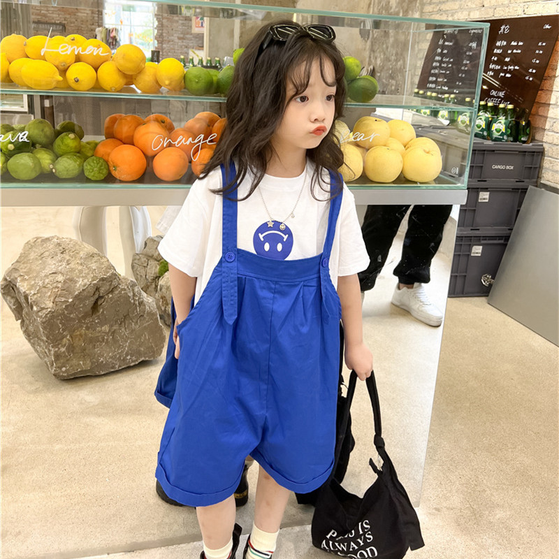 Летни детски гащеризони в едноцветен цвят Големи гащеризони Момичета, памучни панталони с тиранти до коляното