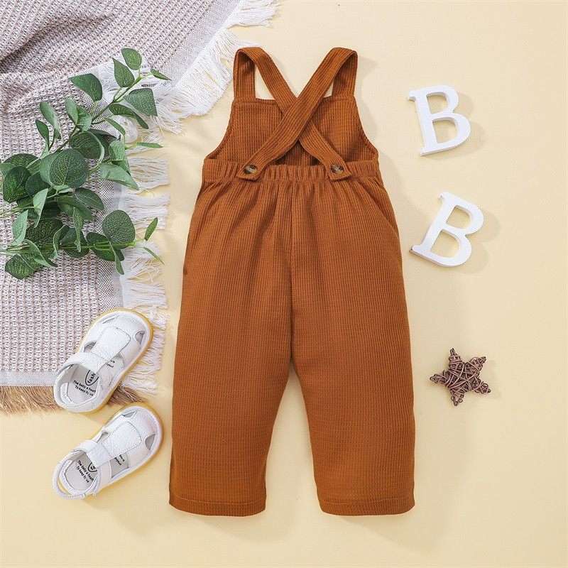 Панталони с тиранти за малки момчета и момичета, гащеризон без ръкави, едноцветни предни джобове и джобове за малки деца