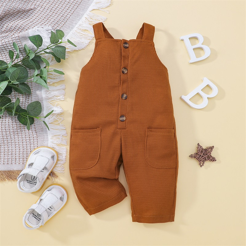 Панталони с тиранти за малки момчета и момичета, гащеризон без ръкави, едноцветни предни джобове и джобове за малки деца