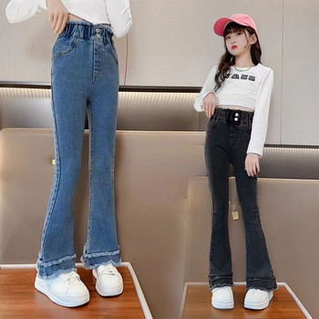110-160 см пролетни детски дънкови широки дънкови панталони за момичета, широки детски панталони с широки крачоли, ежедневни тийнейджърски едноцветни панталони с висока талия
