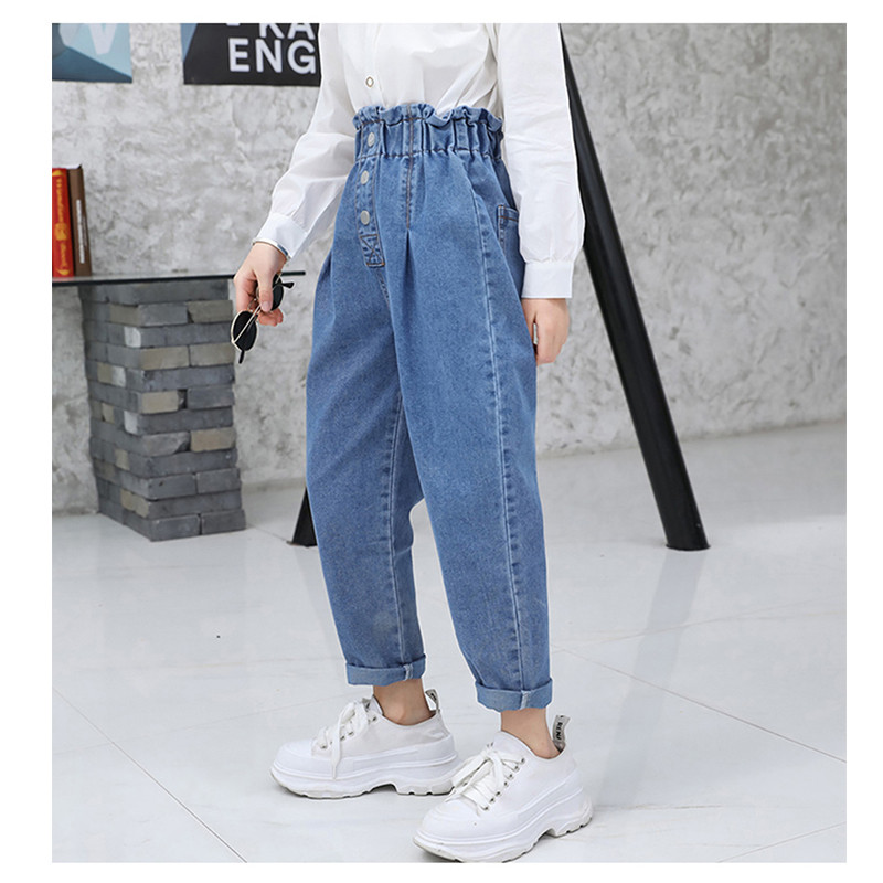 Traperice za djevojčice S volanima Dječje traperice za djevojčice Traperice s visokim strukom za djecu Ležerni stil Uzorak Dječja odjeća Proljeće Jesen