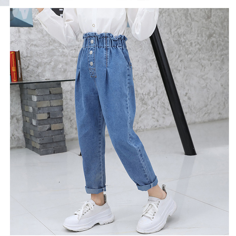 Traperice za djevojčice S volanima Dječje traperice za djevojčice Traperice s visokim strukom za djecu Ležerni stil Uzorak Dječja odjeća Proljeće Jesen