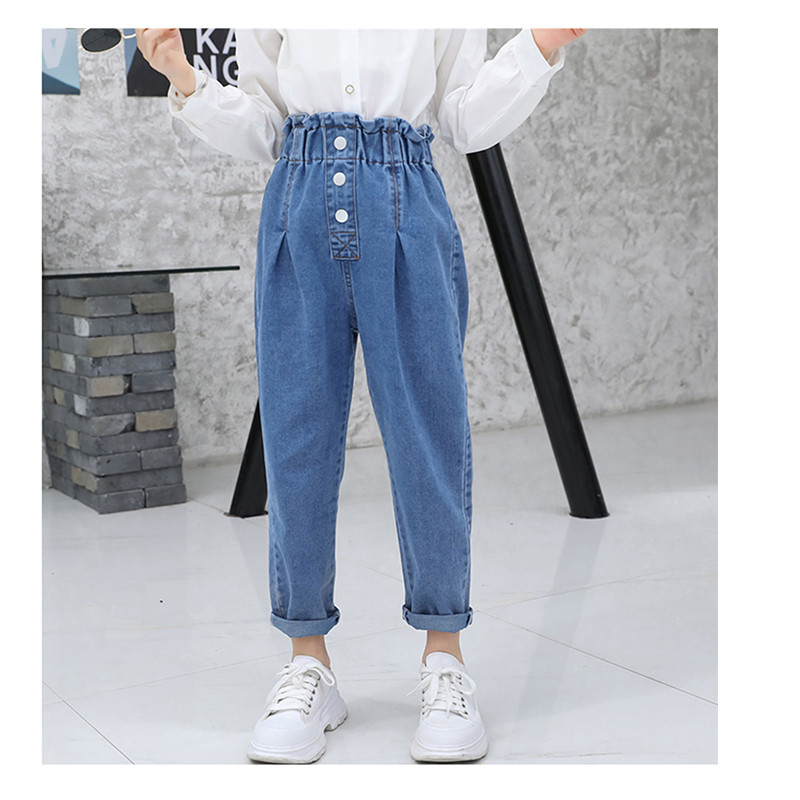 Traperice za djevojčice S volanima Dječje traperice za djevojčice Traperice s visokim strukom za djecu Ležerni stil Uzorak Dječja odjeća Proljeće Jesen