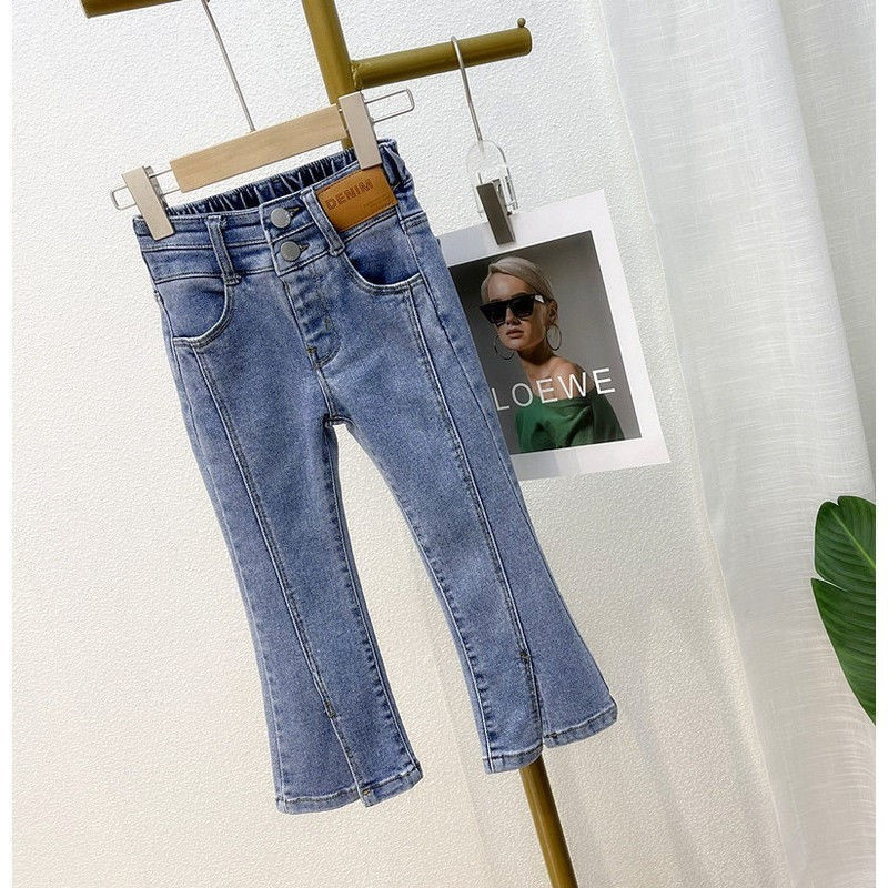 Пролет Есен Нови детски еластични разкроени панталони за момичета Ежедневни универсални дънки Детски връхни дрехи Модни панталони