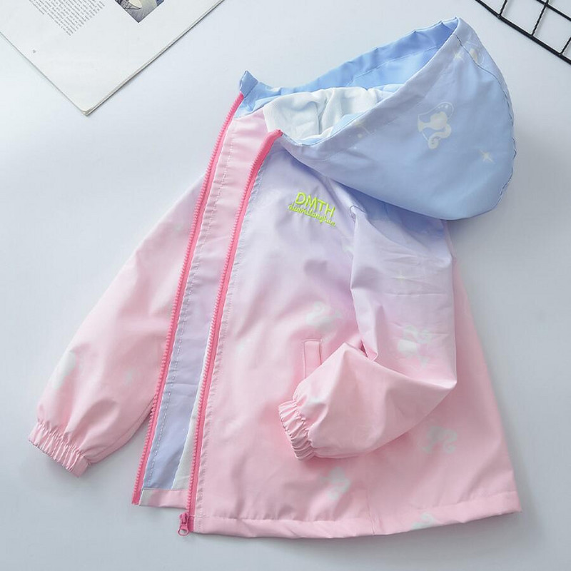 2023 Тийнейджърско яке за момичета Модно ежедневно палто с качулка с градиент Блейзер за момчета Пролет Есен Ветроустойчиви сладки палта Ветровка