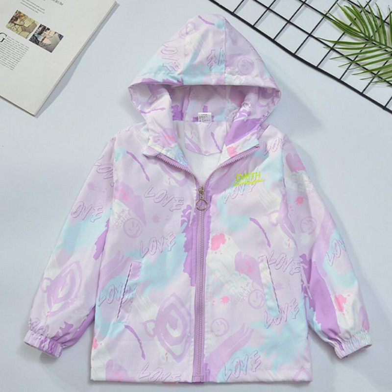 2023 Тийнейджърско яке за момичета Модно ежедневно палто с качулка с градиент Блейзер за момчета Пролет Есен Ветроустойчиви сладки палта Ветровка