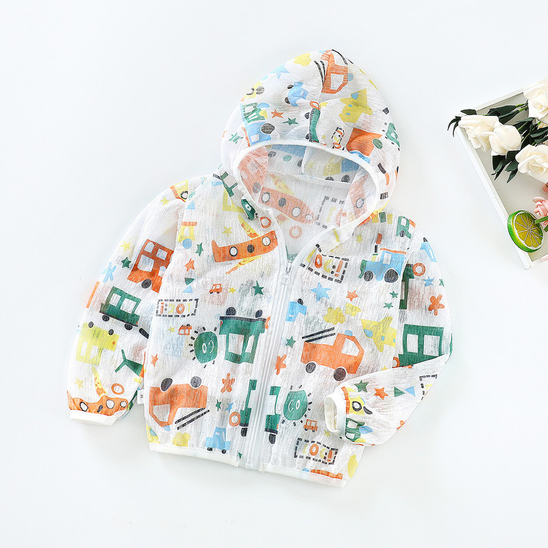 Бебе момче Момиче Слънцезащитно палто 2023 г. Ново бебешко Детско анимационно яке Връхни дрехи с качулка Климатик Дрехи