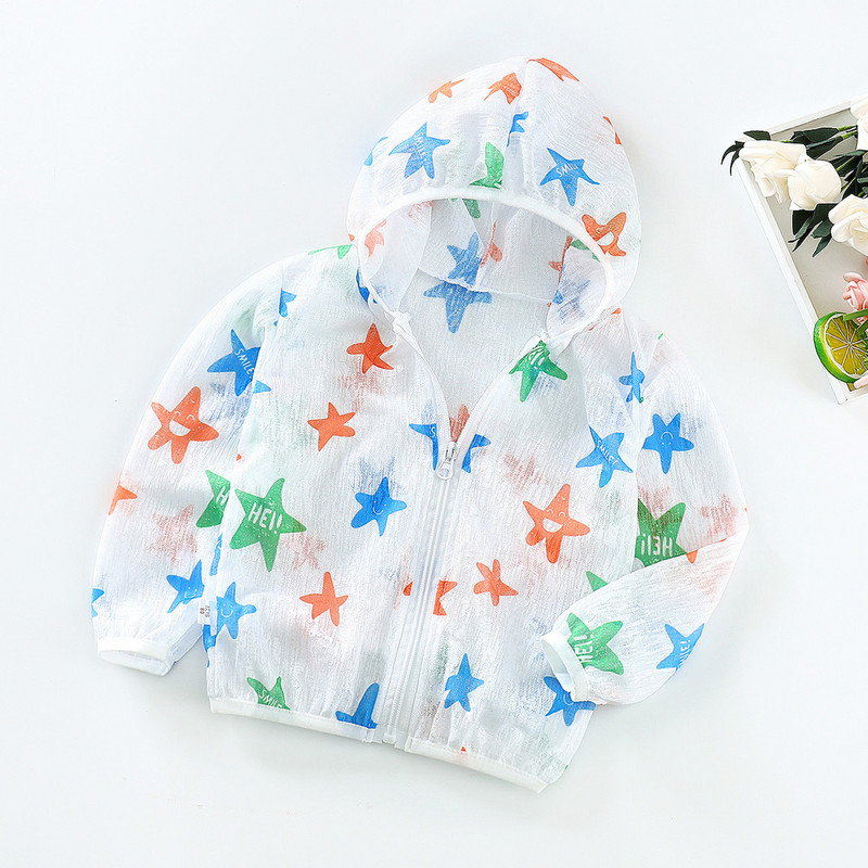 Бебе момче Момиче Слънцезащитно палто 2023 г. Ново бебешко Детско анимационно яке Връхни дрехи с качулка Климатик Дрехи