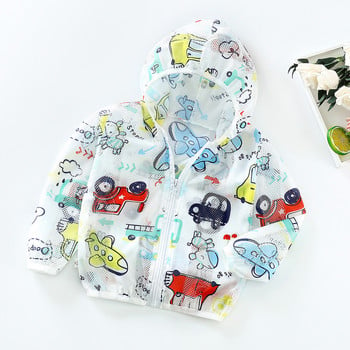 Toddler Boys Girls Cartoon Print Ζακέτα με φερμουάρ με κουκούλα Αντιηλιακή προστασία Ελαφρύ παιδικό παλτό Windbreaker Casual outerwear