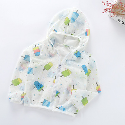 Toddler Boys Girls Cartoon Print Ζακέτα με φερμουάρ με κουκούλα Αντιηλιακή προστασία Ελαφρύ παιδικό παλτό Windbreaker Casual outerwear
