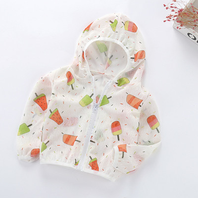Toddler Boys Girls Cartoon Print Ζακέτα με φερμουάρ με κουκούλα Αντιηλιακή προστασία Ελαφρύ παιδικό παλτό Windbreaker Casual outerwear
