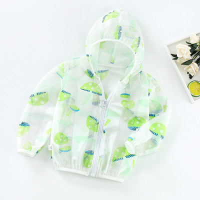 Toddler Boys Girls Cartoon Print Ζακέτα με φερμουάρ με κουκούλα Αντιηλιακή προστασία Ελαφρύ παιδικό παλτό Windbreaker Casual outerwear