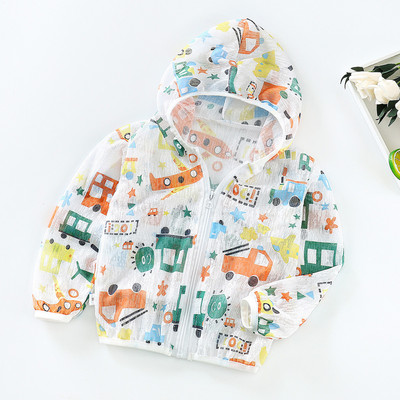 Toddler Boys Girls Cartoon Print Ζακέτα με φερμουάρ με κουκούλα Αντιηλιακή προστασία Ελαφρύ παιδικό παλτό Windbreaker Casual outerwear